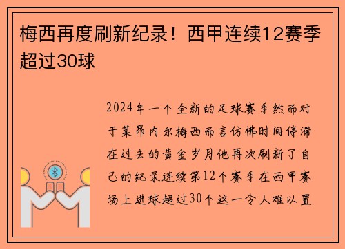 梅西再度刷新纪录！西甲连续12赛季超过30球