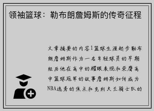 领袖篮球：勒布朗詹姆斯的传奇征程